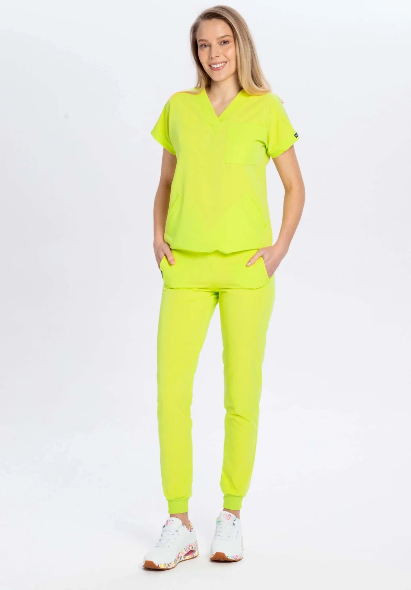 Komplet medyczny damski limonka: Bluza Welt i joggery Welt OUTLET